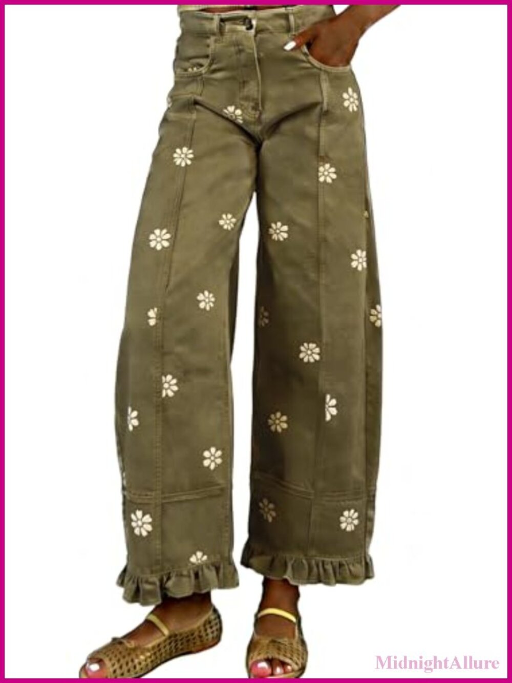 Barrel Jeans Women Floral Wide Leg Patchwork Baggy Boyfriend Denim Ankle